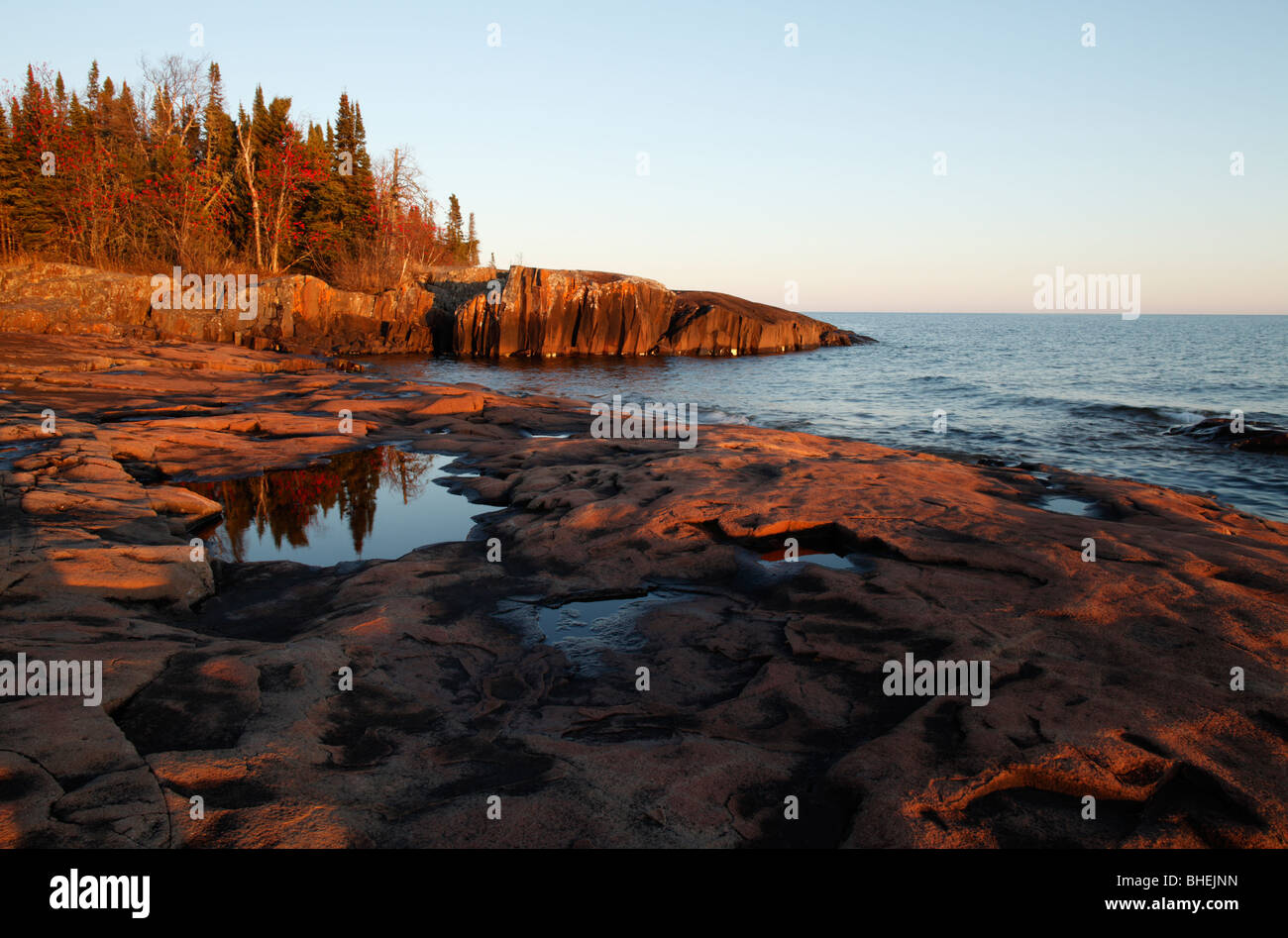 Ancient lava flows at Artists' Point on Lake Superior in Grand Marais, Minnesota. Stock Photo