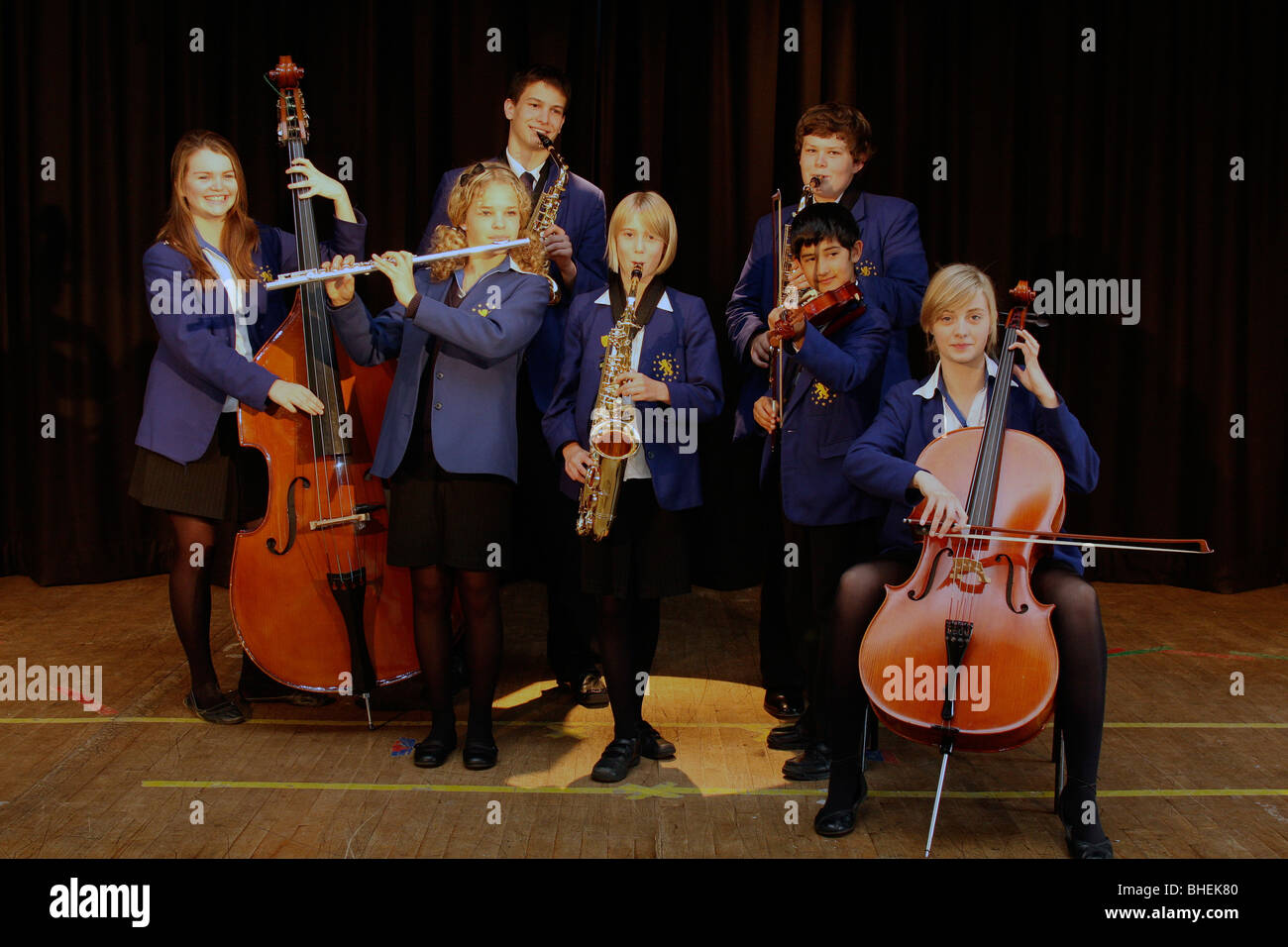Practicing Instruments Group School play stage instruments hi-res stock photography and images - Alamy