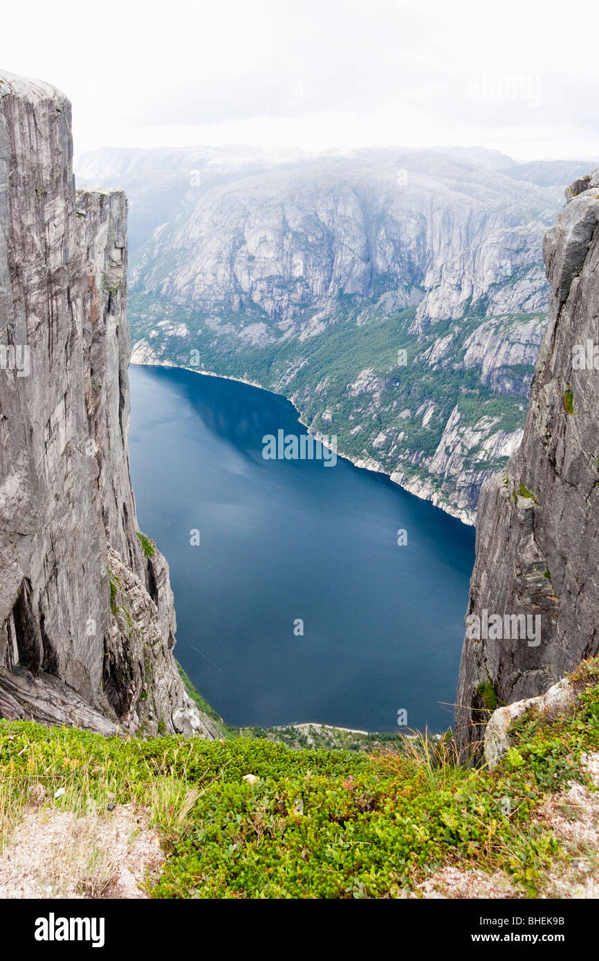View of Lysefjord from mountain Kjerag Stock Photo