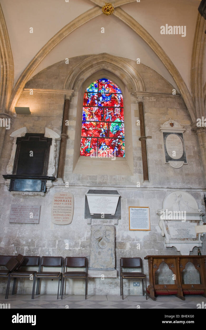Chichester Cathedral interior. Stained glass window by Marc Chagall