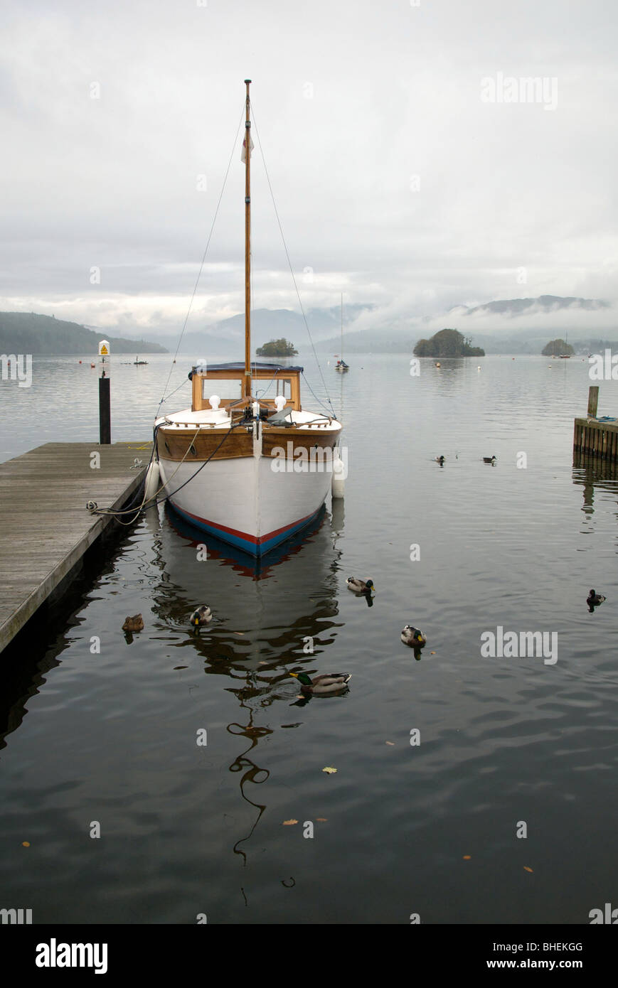 BownessonWindermere Cumbria UK Lake Boats Fog Sailing Boat Jetty
