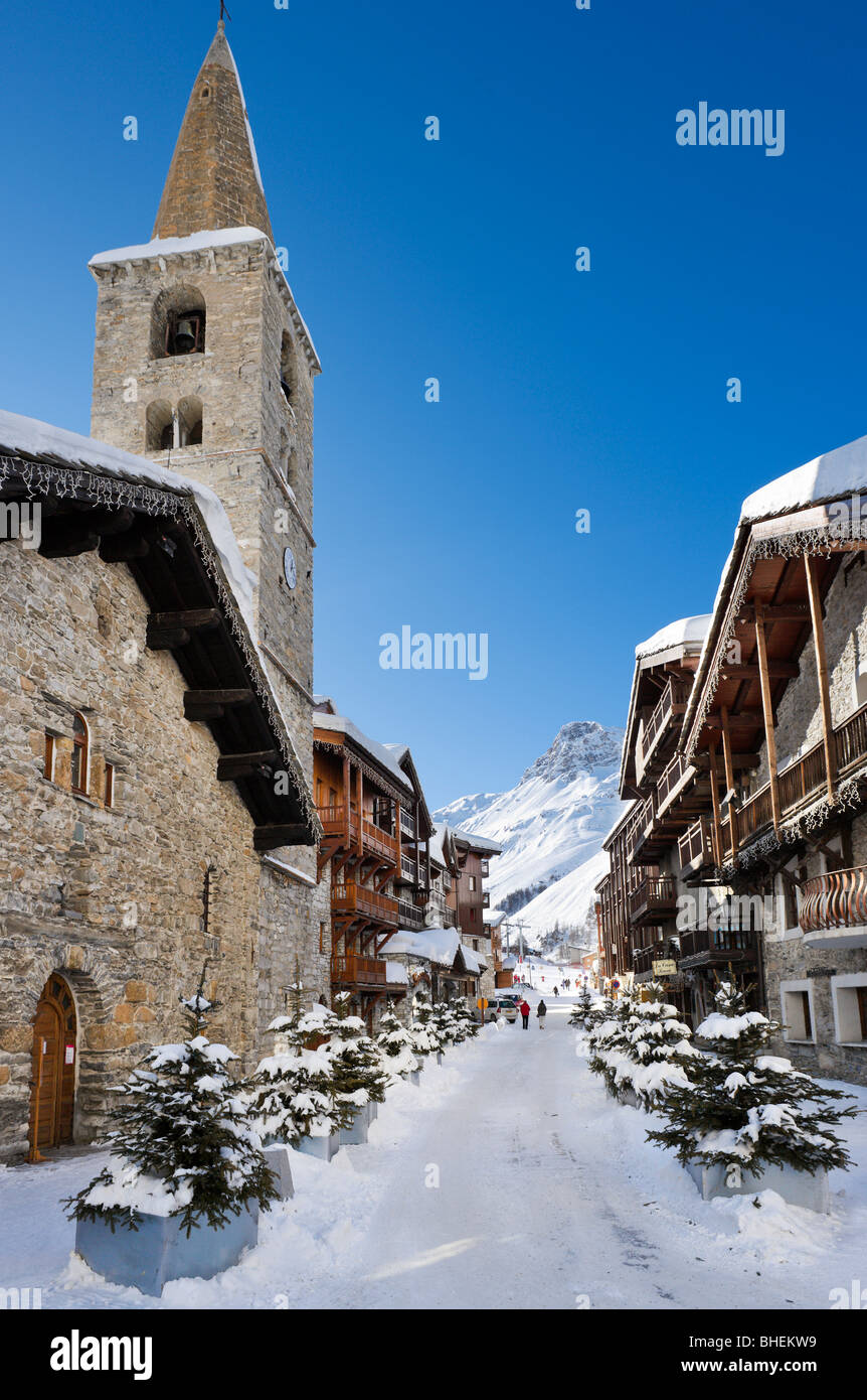 Church in the centre of the resort, Val d'Isere, Espace Killy, Tarentaise, Savoie, France Stock Photo