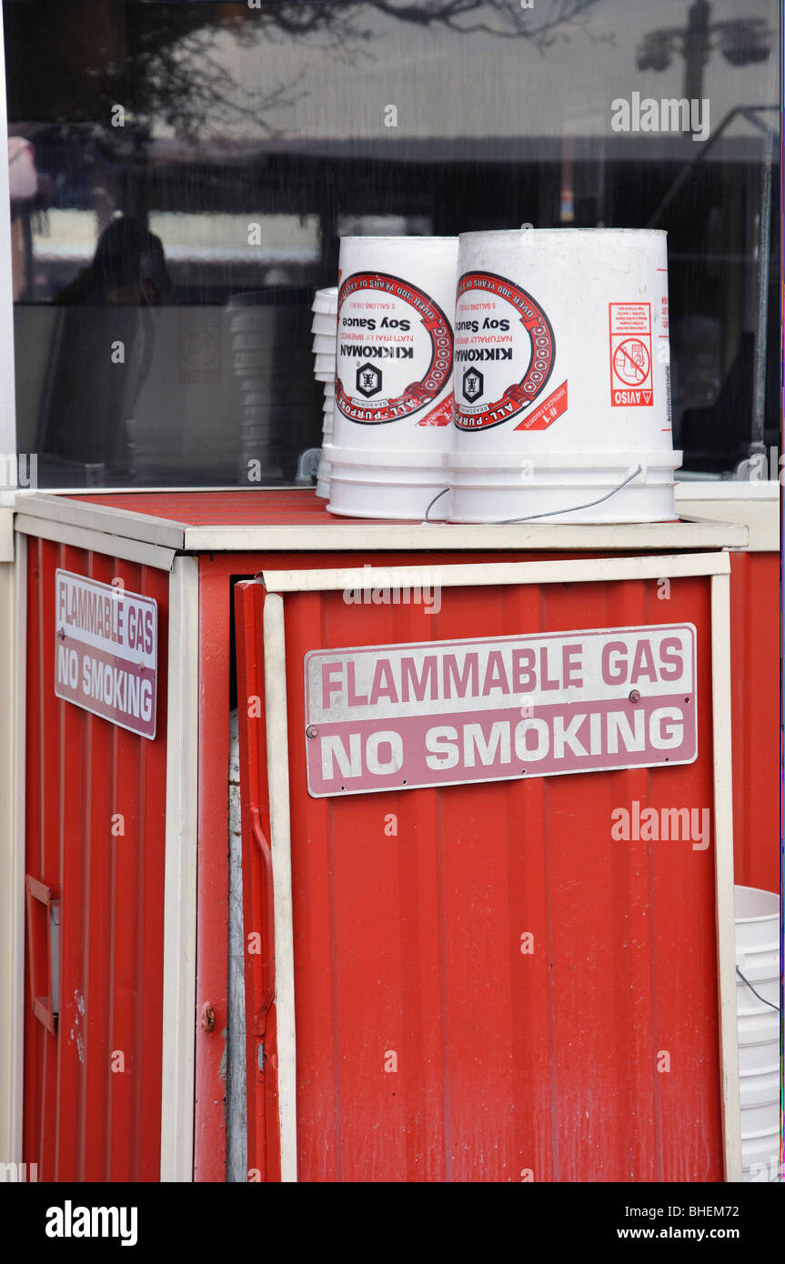 Container with flammable gas with sign "No Smoking" on it Stock Photo