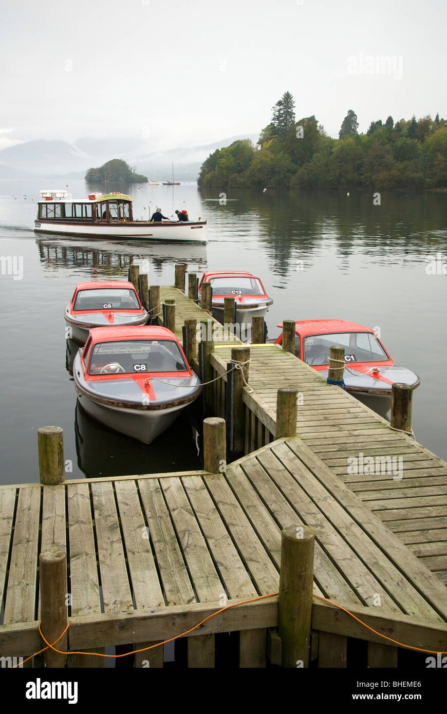 BownessonWindermere Cumbria UK Lake Boats Fog Hire Motor Boats Jetty