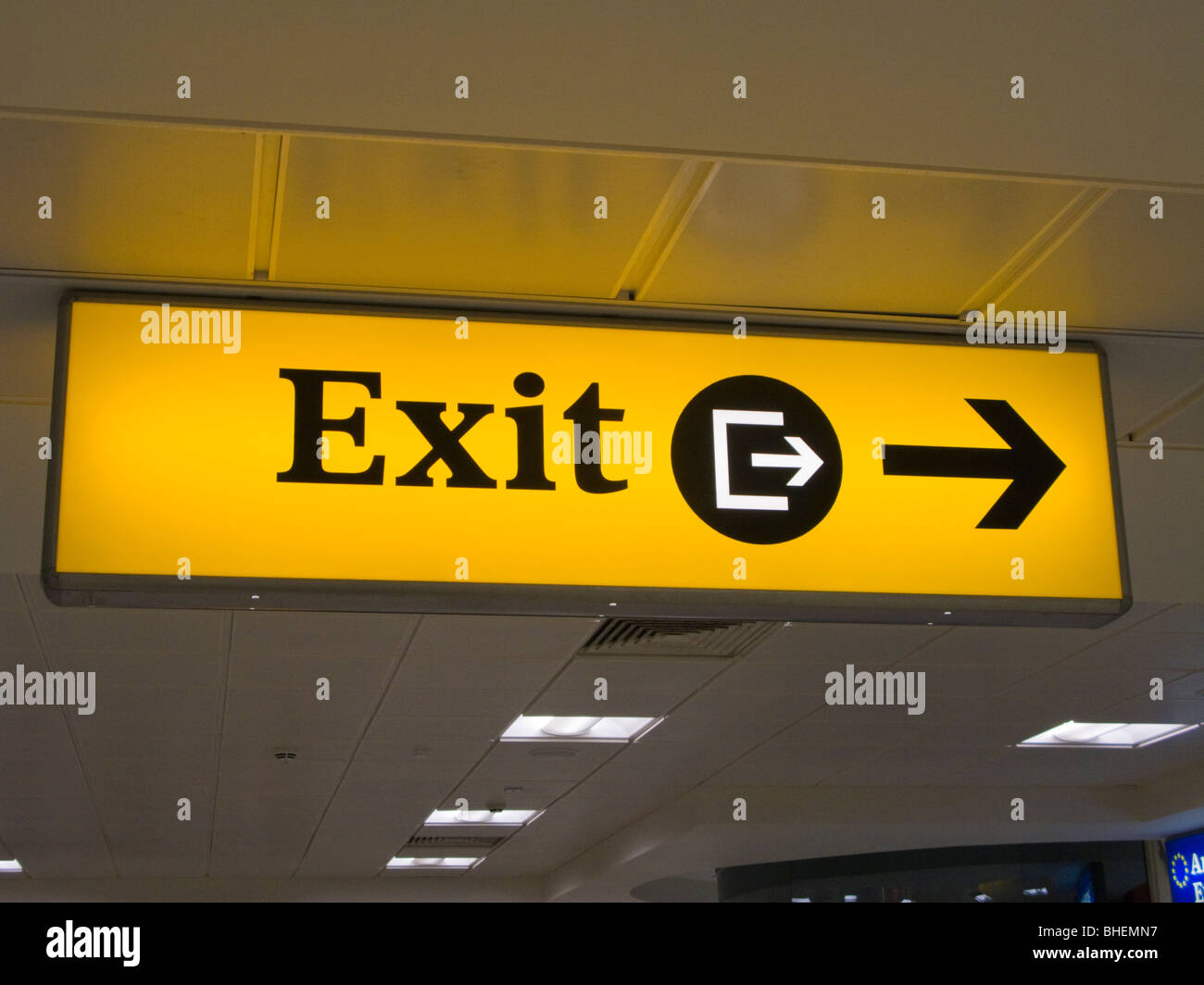 Exit sign at Gatwick airport, UK Stock Photo