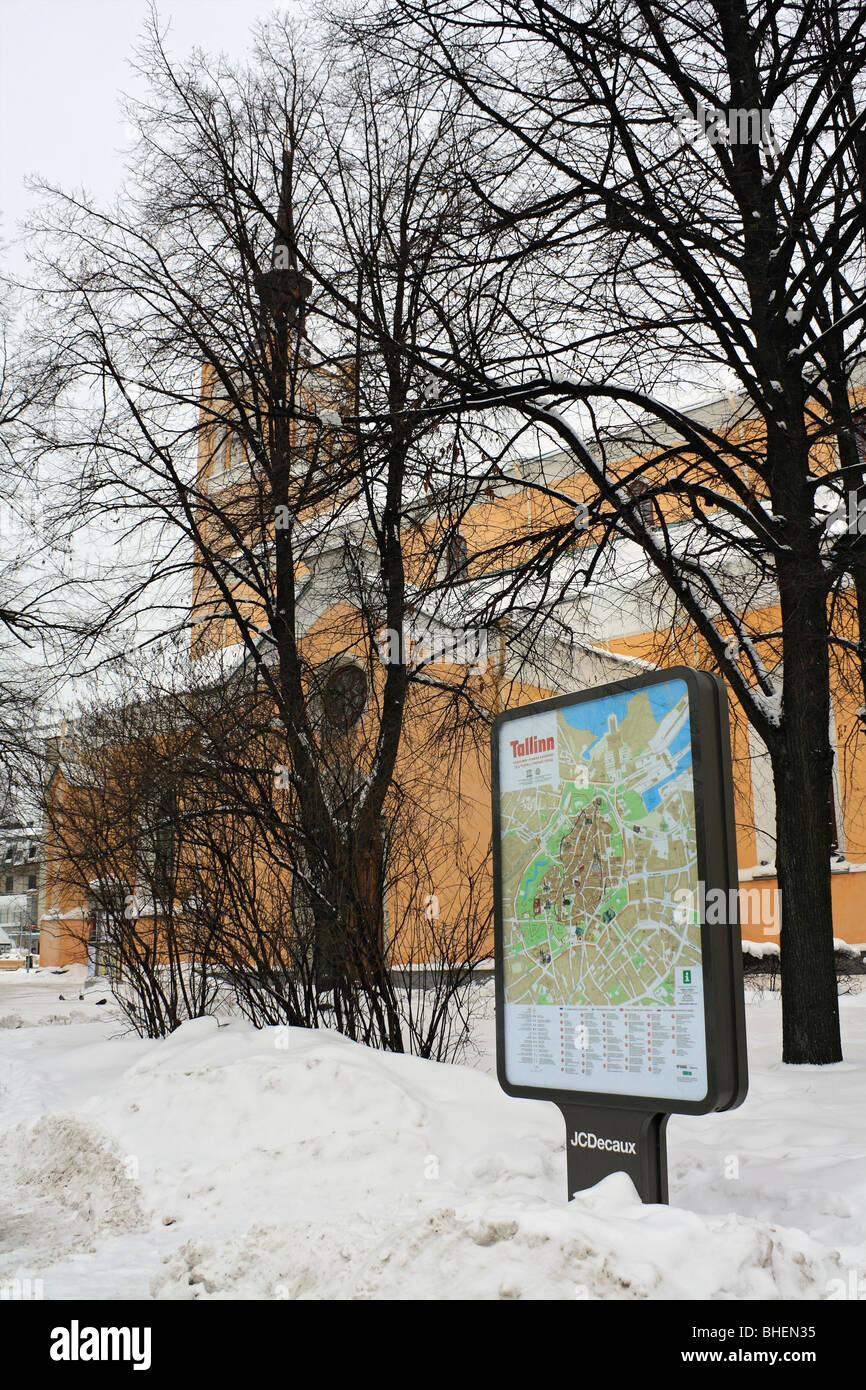 St John's Church and city map, Tallinn, Estonia. Stock Photo