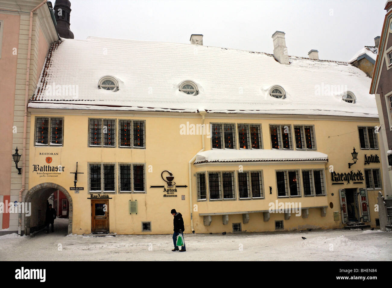 The Pharmacy in the old Town Hall Square - Raekoja plats Tallinn, Estonia. Stock Photo