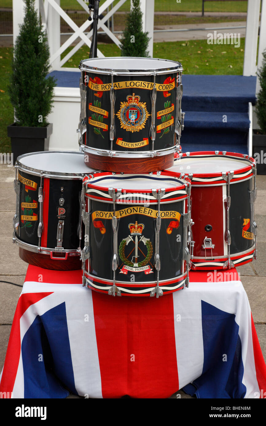 Drumhead Service with Royal Logistic Corps founding corps Drums. Stock Photo