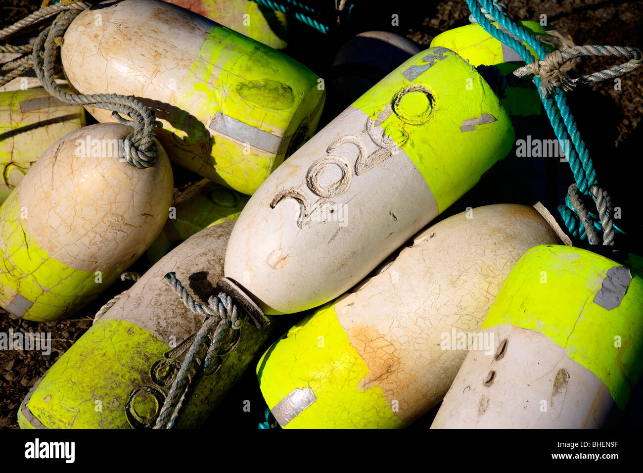 A pile of commercial fishing floats Stock Photo