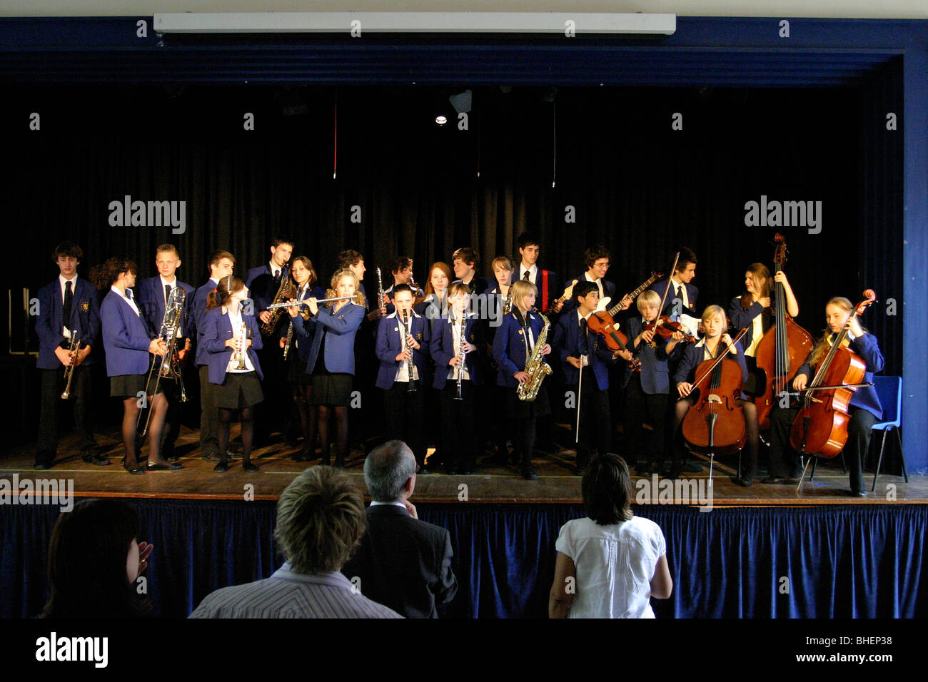 Secondary school music groups practicing for concert Stock Photo