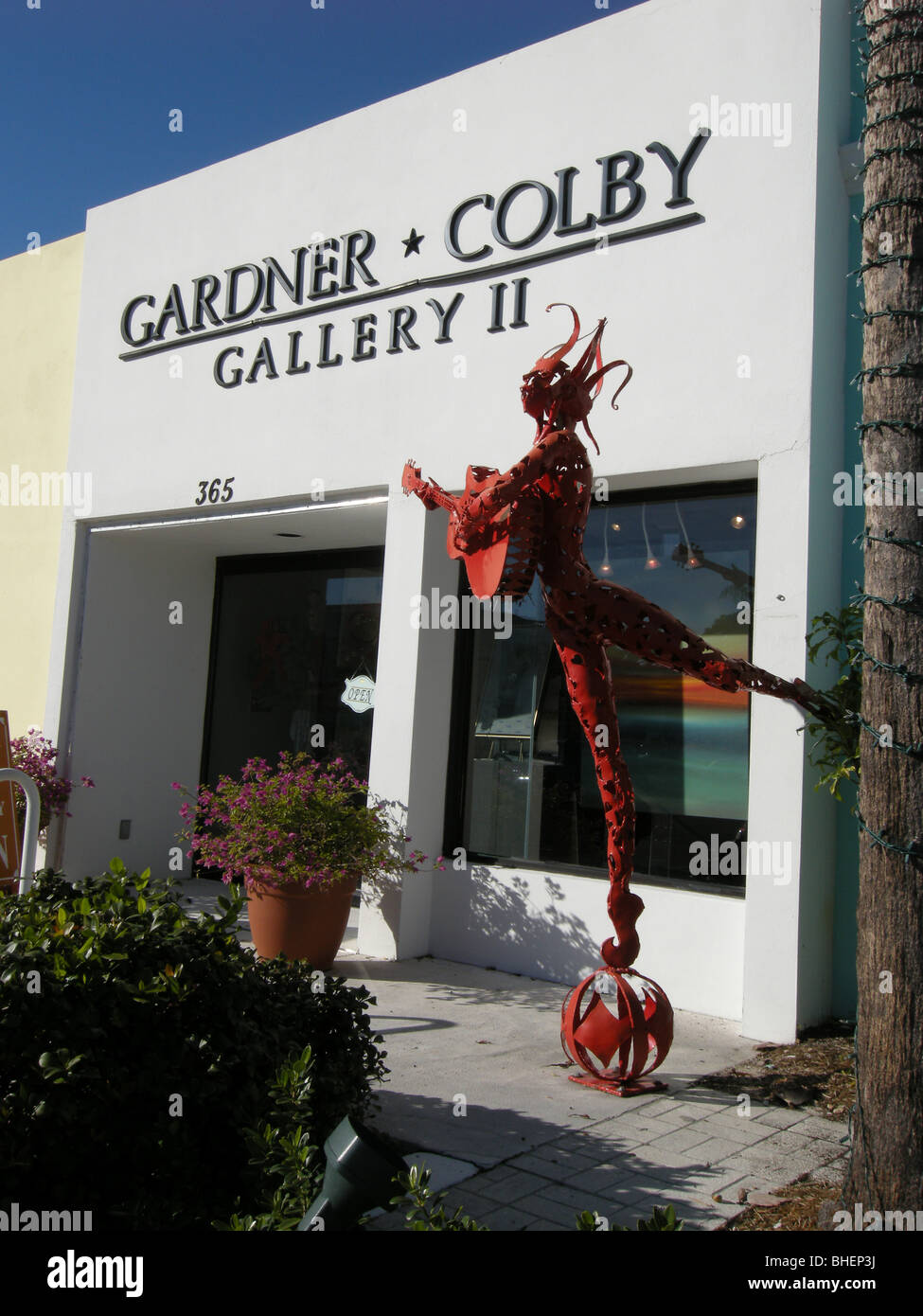 Modern Sculpture outside the Gardner Colby Gallery in the historic district of Naples Florida USA Stock Photo