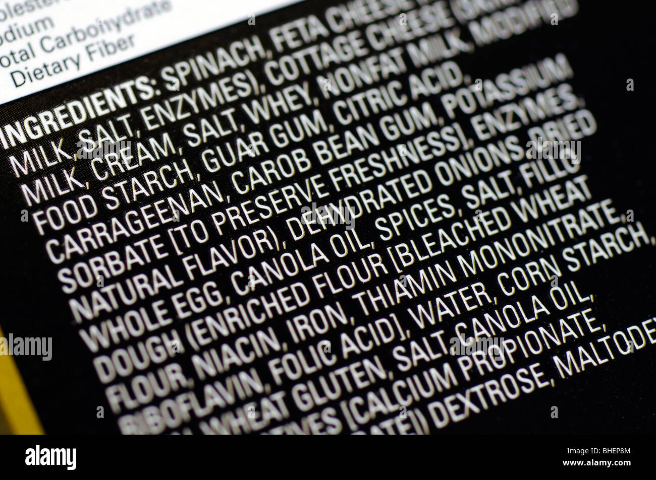 Ingredients list on packaged food Stock Photo Alamy