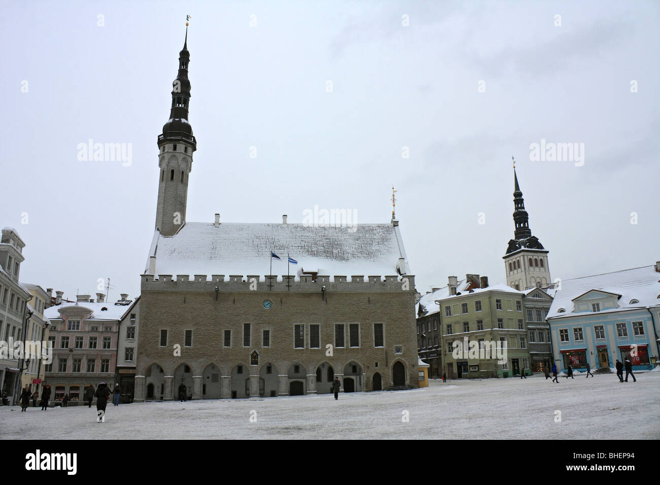 Winter in the old Town Hall Square - Raekoja plats Tallinn, Estonia. Stock Photo