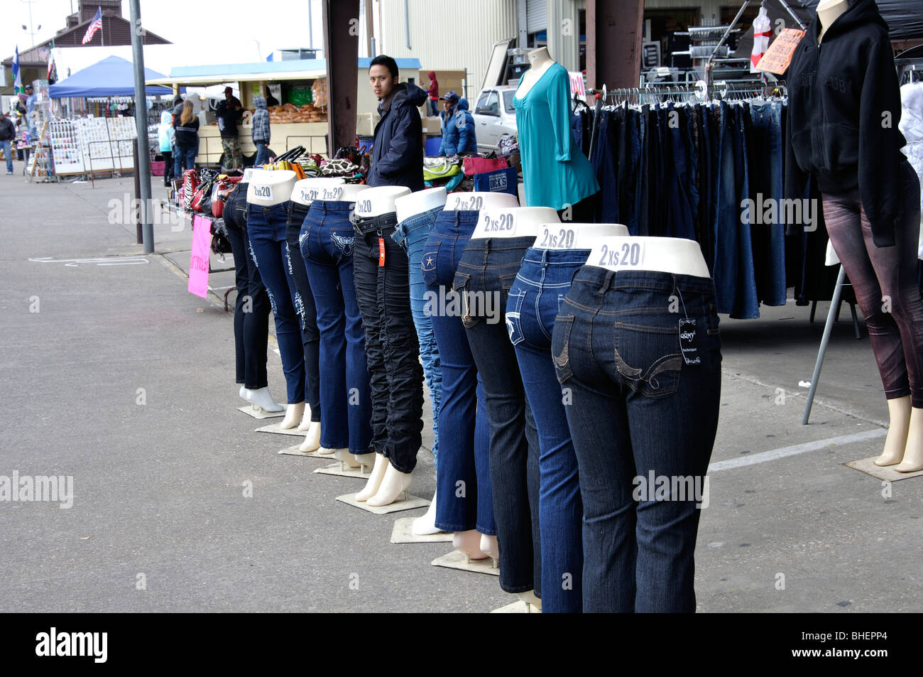 Cheap jeans on sale at Traders Village - biggest flea market in Texas,  Grand Prairie, TX, USA Stock Photo - Alamy