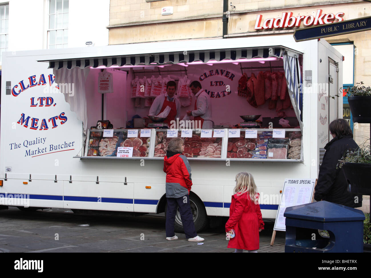 A mobile butcher at a market in Melton Mowbray, Leicestershire, England, U.K Stock Photo Alamy
