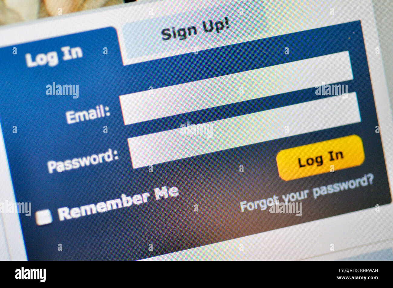Log In screen Stock Photo - Alamy