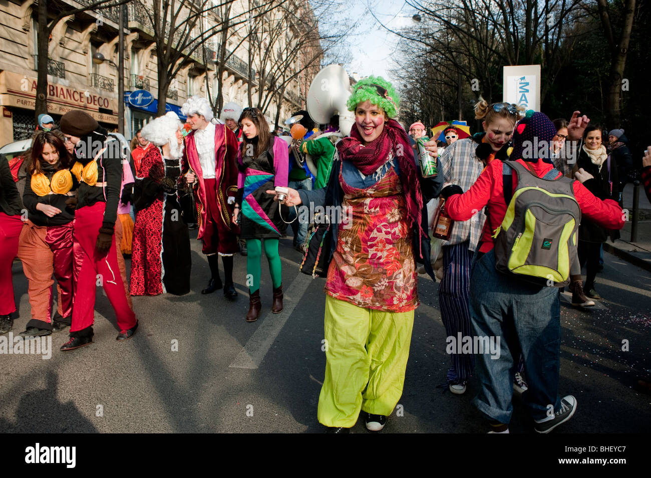 Paris, France, People in Costume Marching in "Carnaval de Paris" Paris Carnival Street Festival, Customs and traditions France Stock Photo