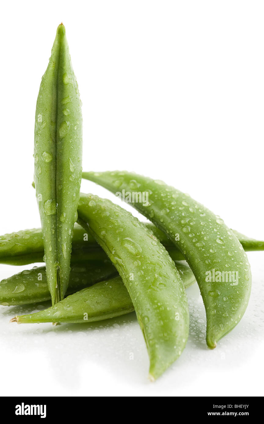 Extreme close-up image of fresh peas studio isolated on white Stock Photo