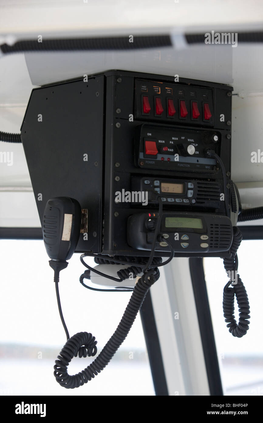 CB radio in a security boat Stock Photo