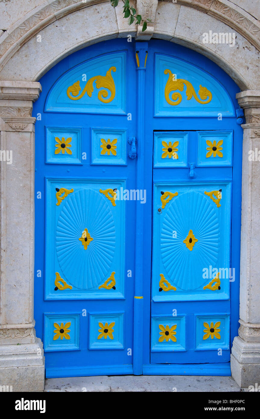 Colourful door, Sidi Bou Said, Tunis Governorate, Tunisia Stock Photo