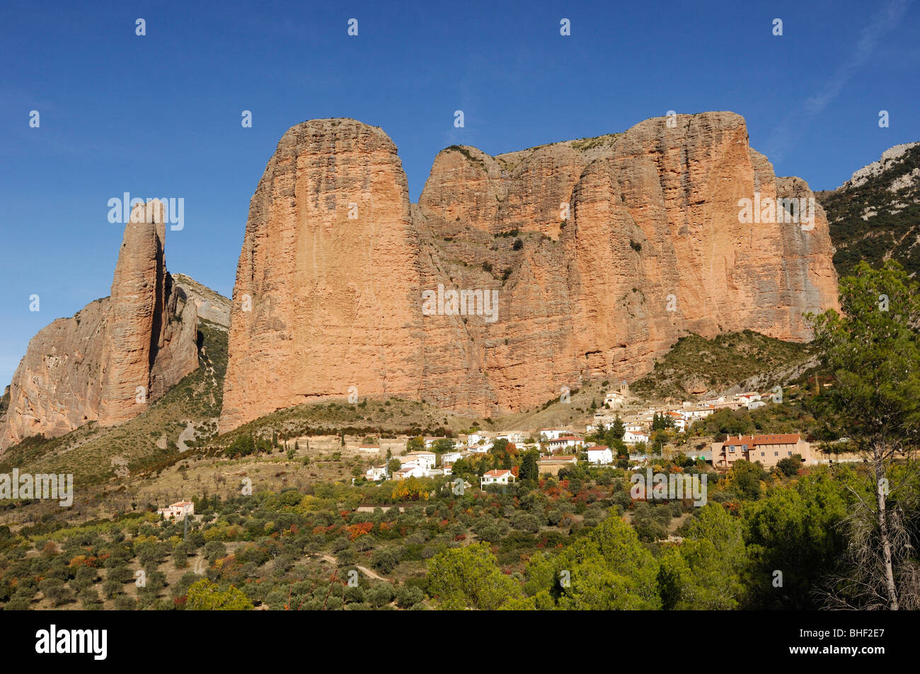 Rock formation called Los Mallos de Riglos (Spain) Stock Photo