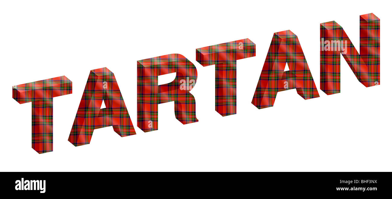 The word TARTAN made up with 3D lettering with the Stewart tartan Stock