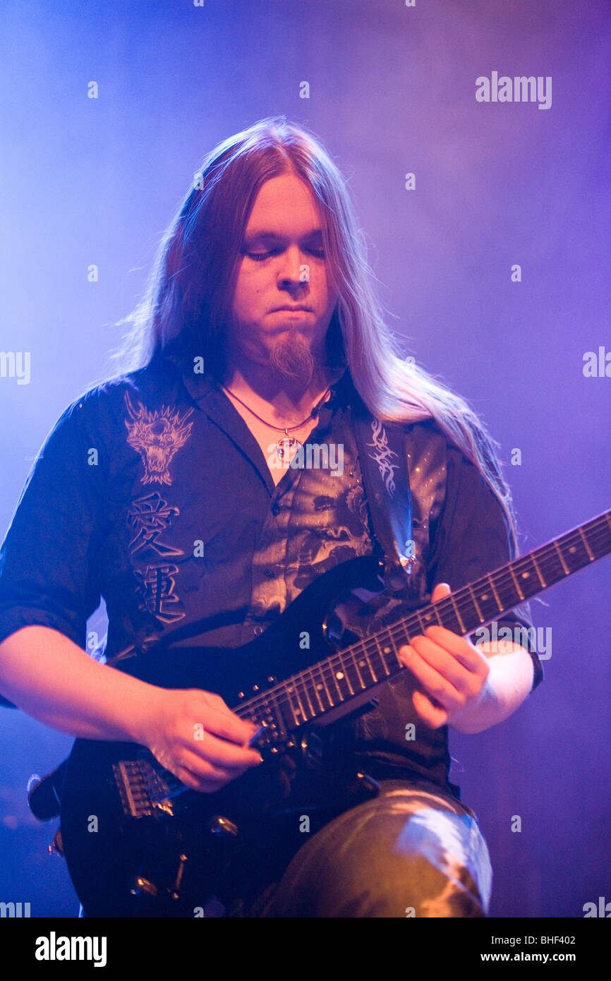 BUDAPEST - JANUARY 26: Power Metal Band from Finland called Stratovarius performs on stage at PeCsa Stock Photo