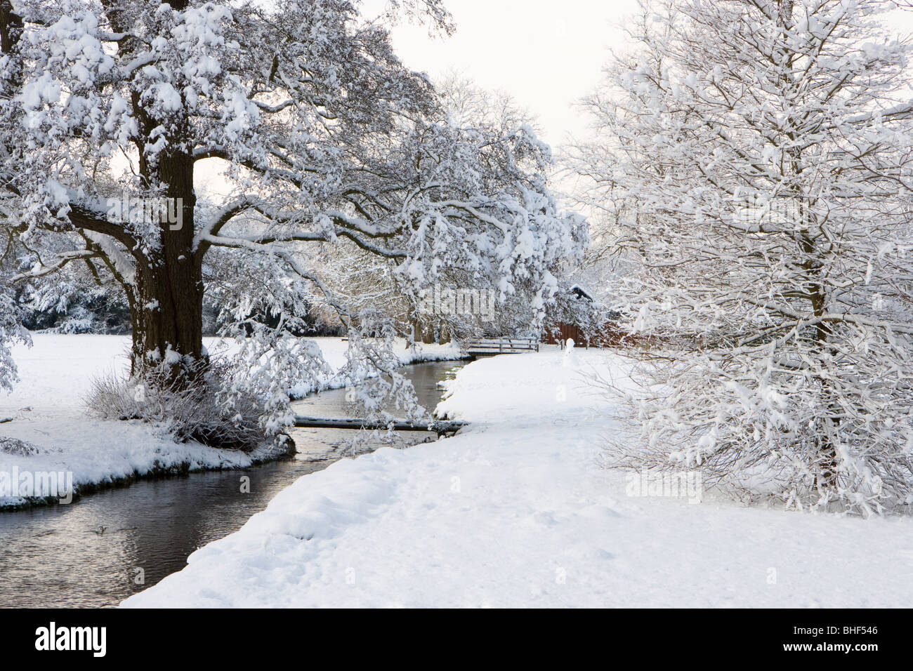 Winter at Abinger Hammer, Surrey, UK. Tilling Bourne. Stock Photo