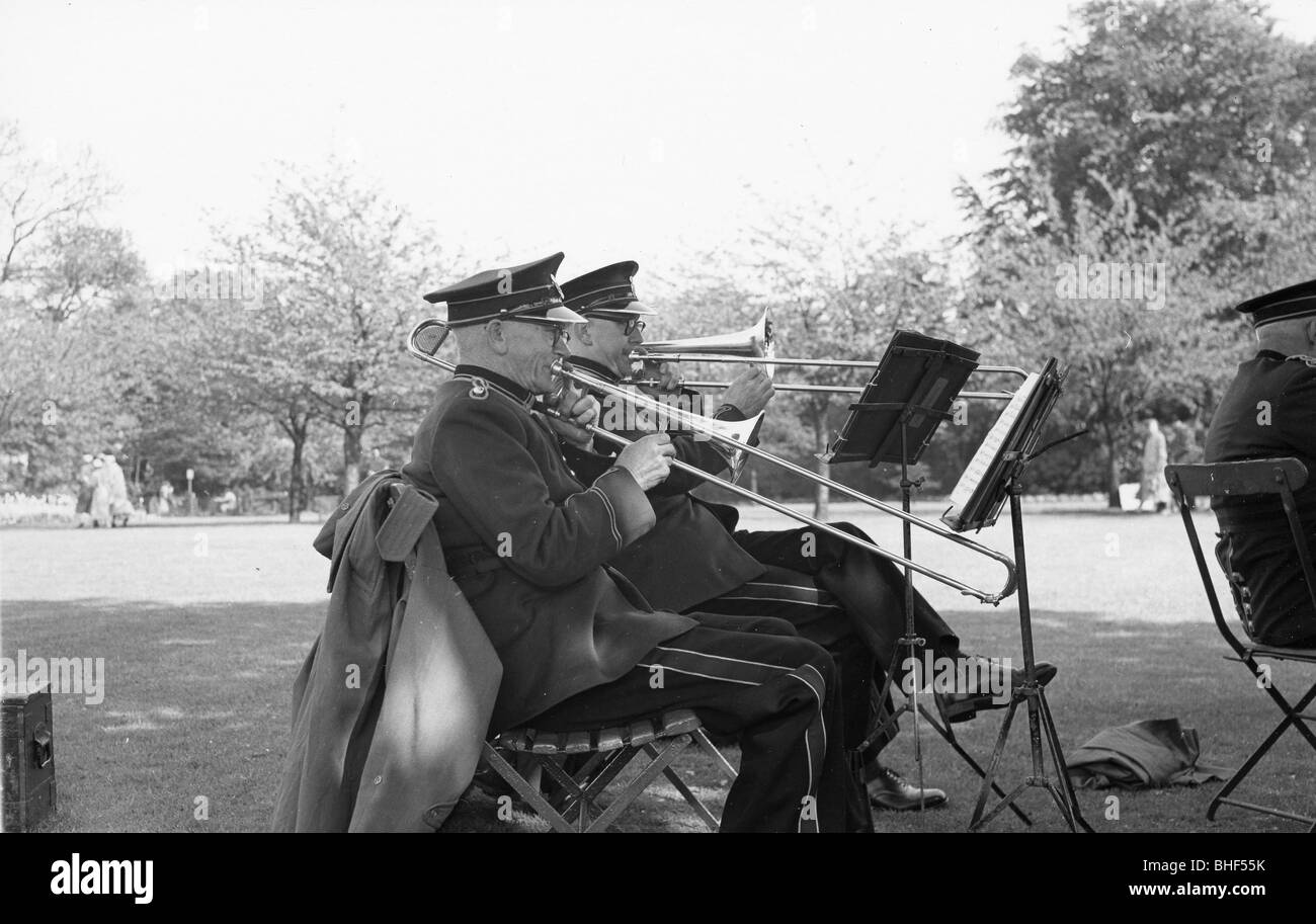 Rowntree Brass Band play at garden party, Alne Hall, Yorks,  24 May 1958. Artist: Unknown Stock Photo