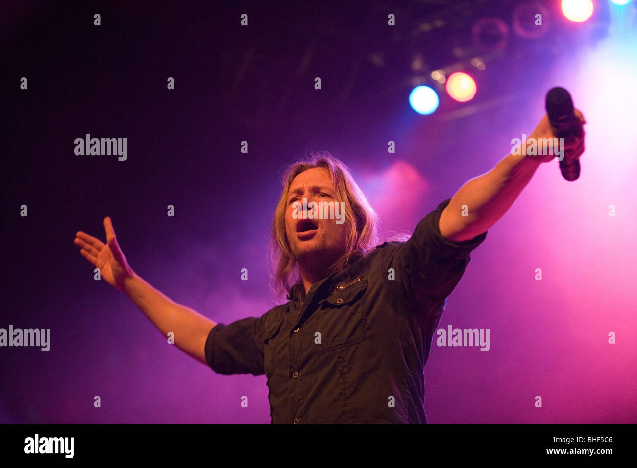 BUDAPEST - JANUARY 26: Power Metal Band from Finland called Stratovarius performs on stage at PeCsa Stock Photo