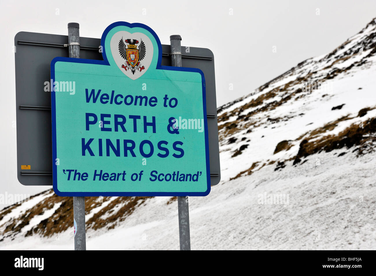 Welcome sign to Perth and Kinross , Scottish Highlands, Scotland, UK. Stock Photo