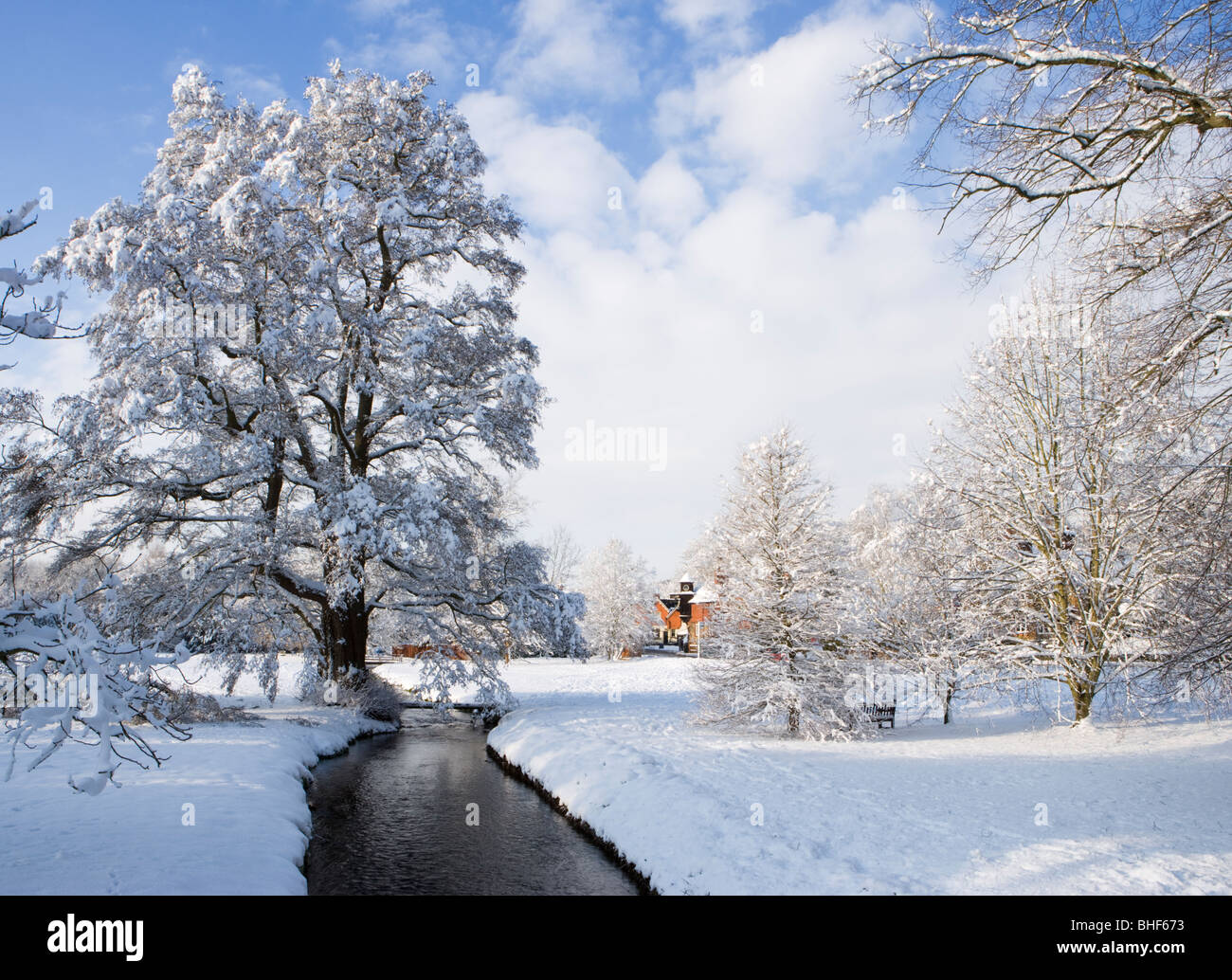 Winter at Abinger Hammer, Surrey, UK. Tilling Bourne. Stock Photo