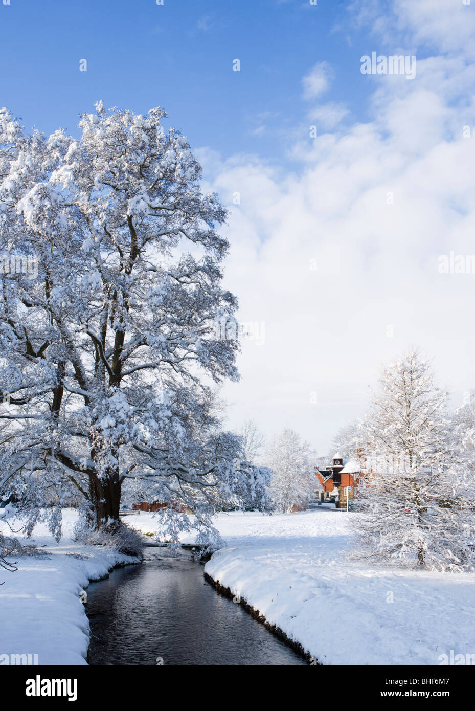 Winter at Abinger Hammer, Surrey, UK. Tilling Bourne. Stock Photo