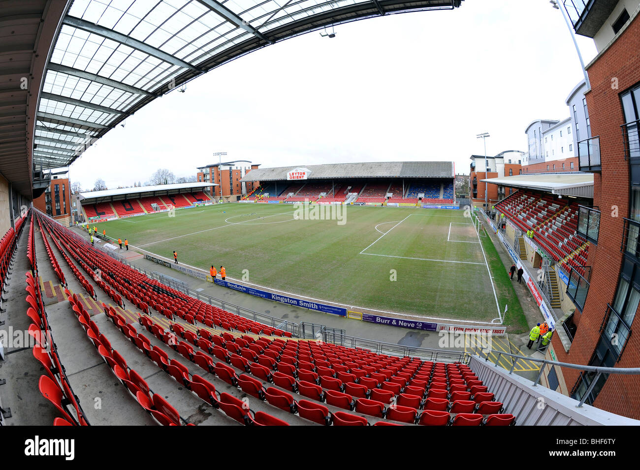 View inside the Matchroom Stadium (Formerly known as Brisbane Road), Leyton, East London. Home of Leyton Orient Football Club Stock Photo