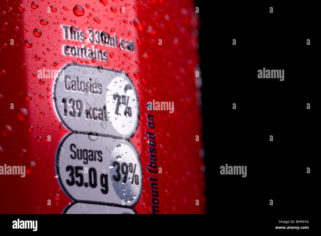 Side of a coke can showing nutritional information 139 calories Stock