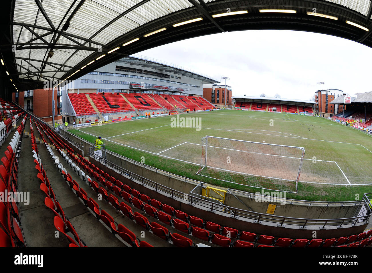 View inside the Matchroom Stadium (Formerly known as Brisbane Road), Leyton, East London. Home of Leyton Orient Football Club Stock Photo