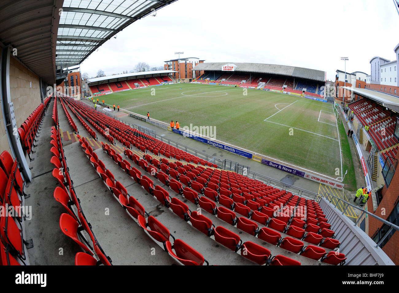 View inside the Matchroom Stadium (Formerly known as Brisbane Road), Leyton, East London. Home of Leyton Orient Football Club Stock Photo