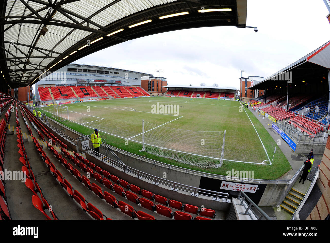 View inside the Matchroom Stadium (Formerly known as Brisbane Road), Leyton, East London. Home of Leyton Orient Football Club Stock Photo