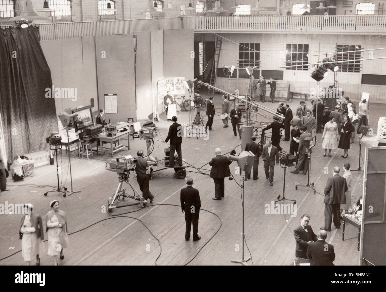 A TV crew on location at York Railway Institute, York, Yorkshire, 1956. Artist: Unknown Stock Photo