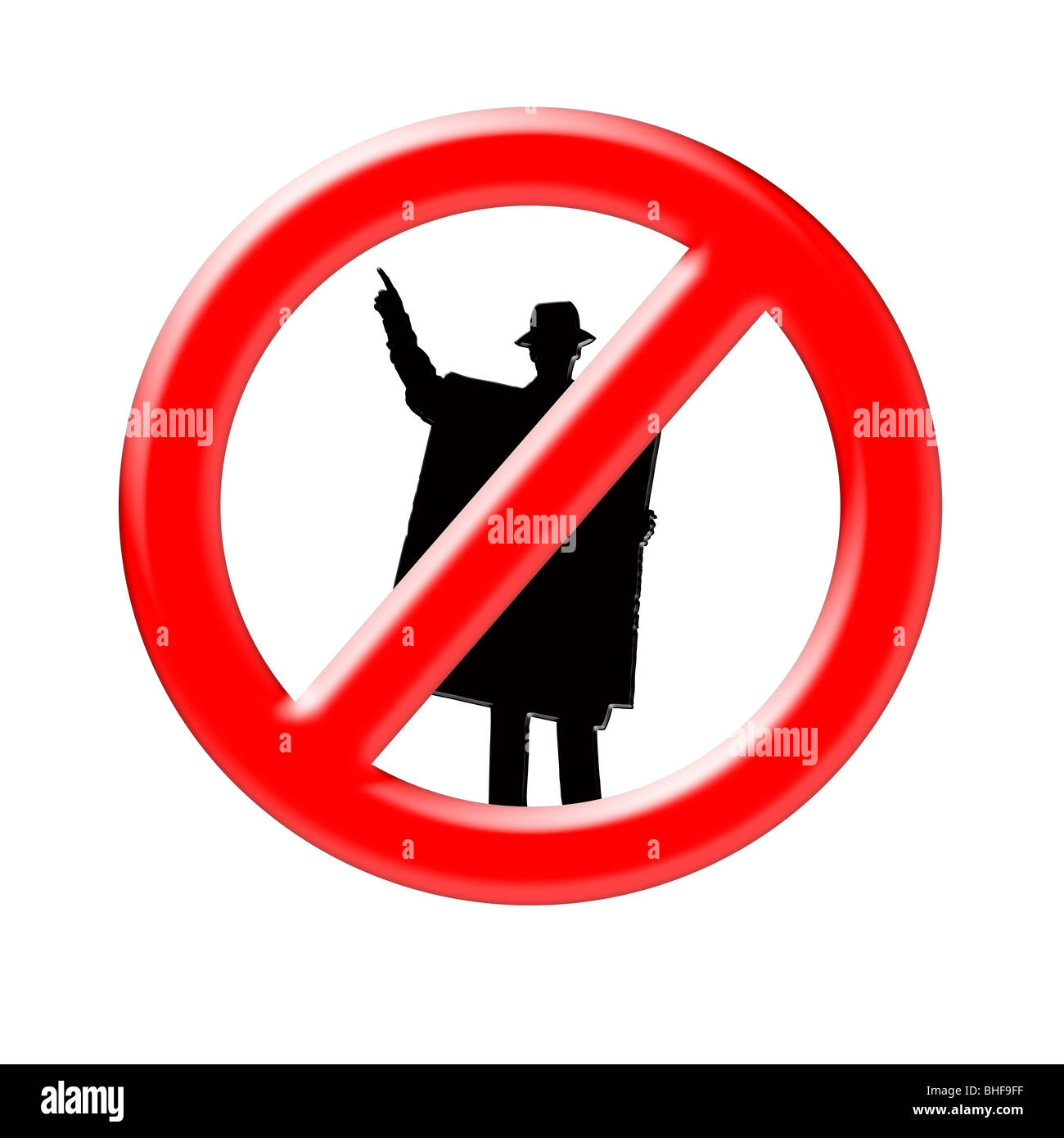 Silhouette of a Man with a Placard and a Traffic 'No Sign' Stock Photo