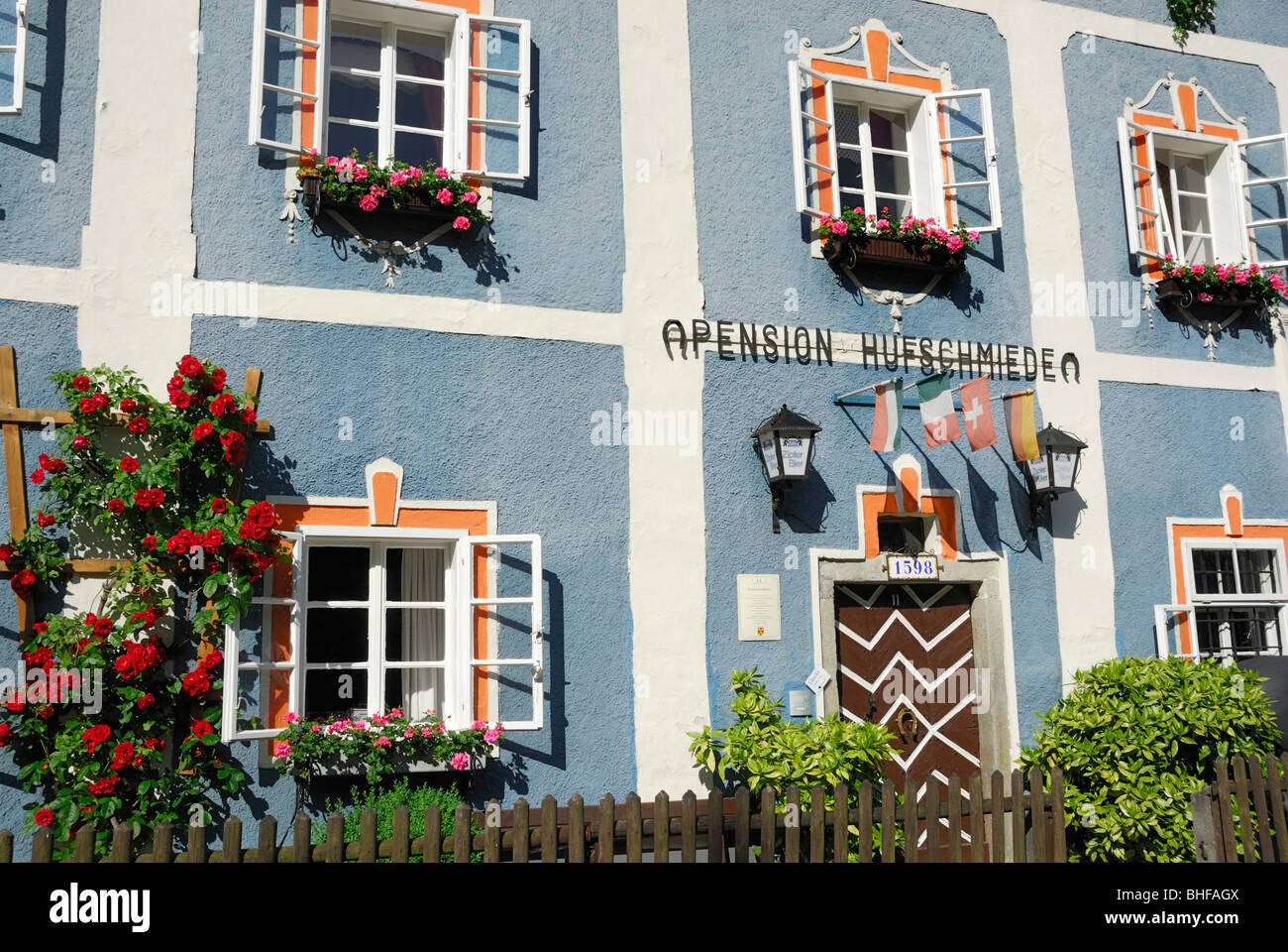 Facade of a boardinghouse, Engelhartszell, Upper Austria, Austria Stock Photo