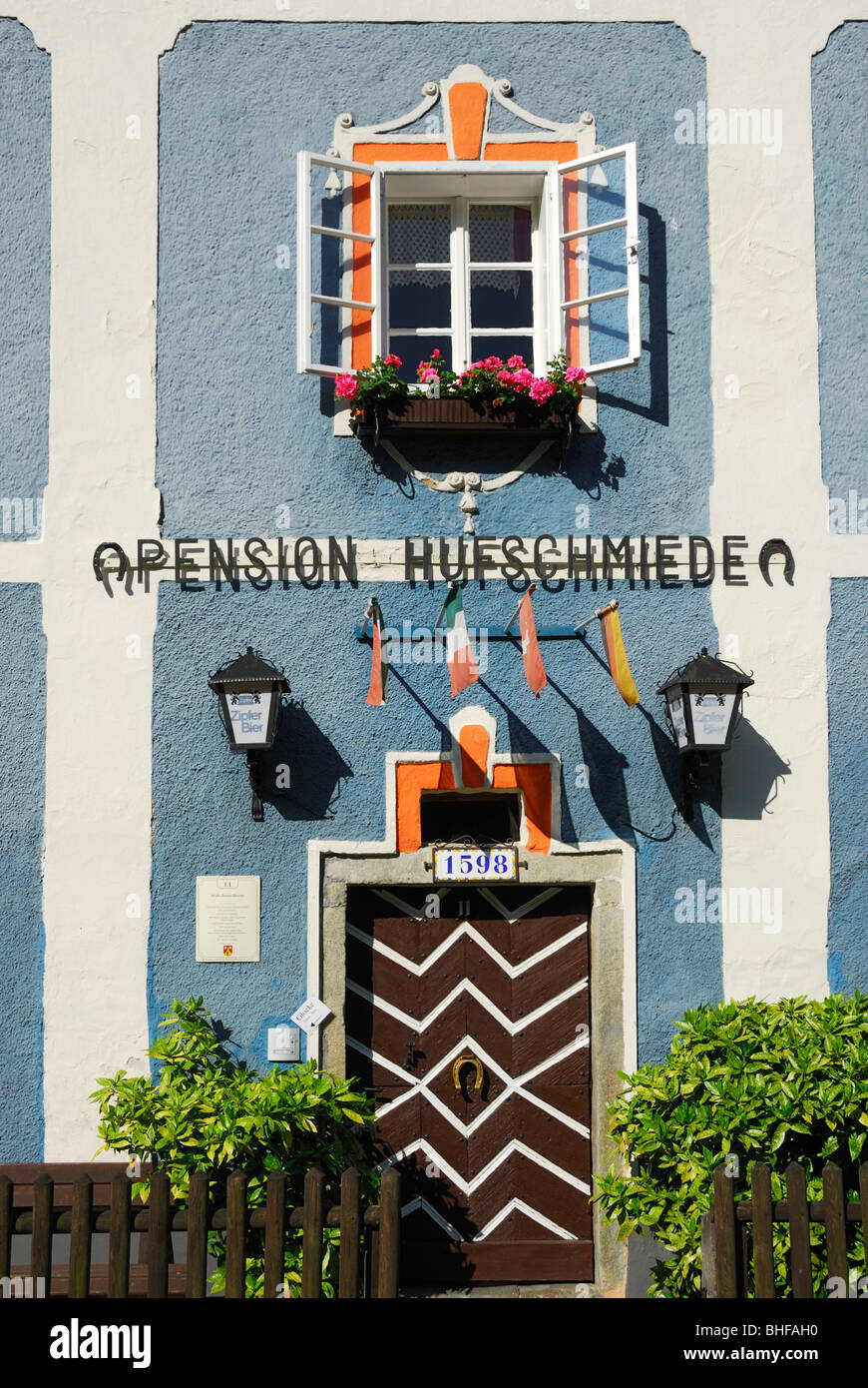 Facade of a boardinghouse, Engelhartszell, Upper Austria, Austria Stock Photo