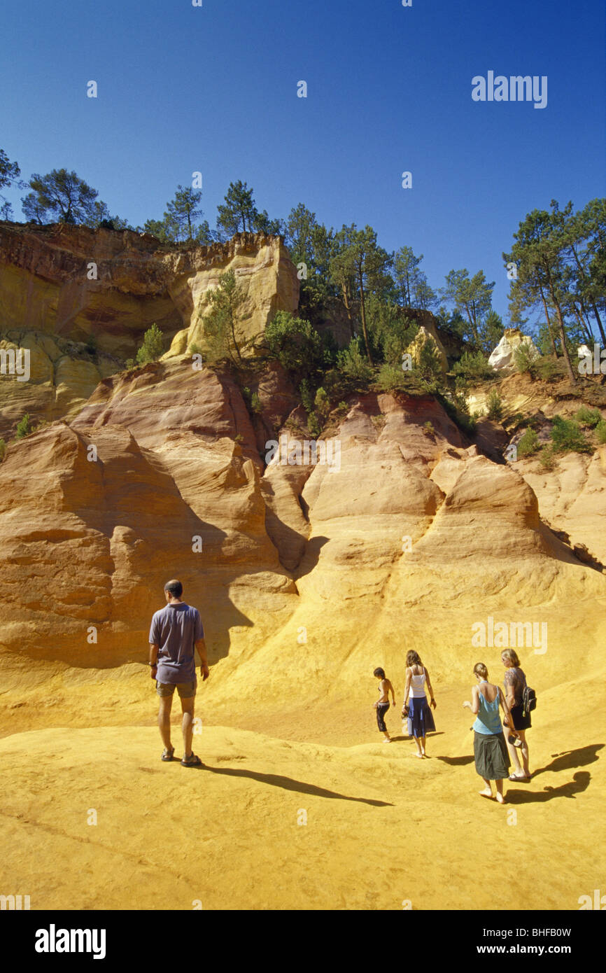 Orche Rocks Image People at the ochre rocks at Val de Fées under blue sky, Vaucluse ...