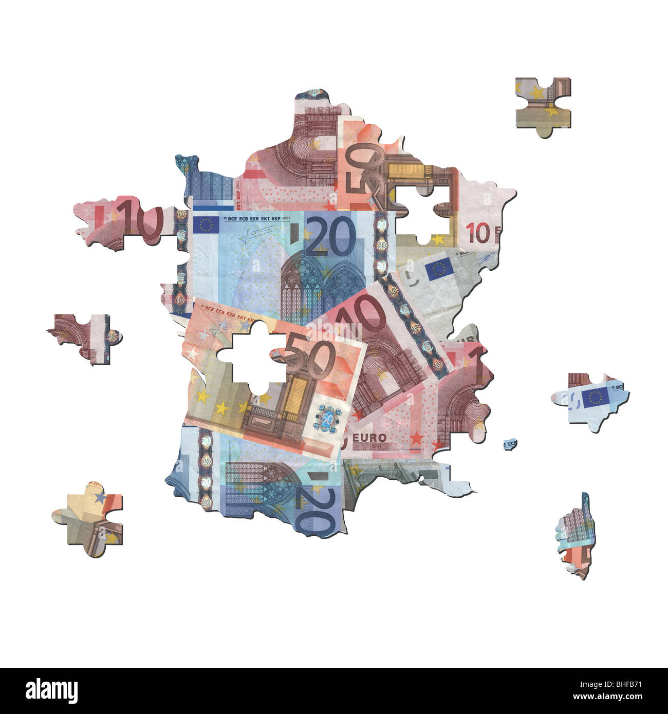 French euros Map jigsaw with missing pieces illustration Stock Photo