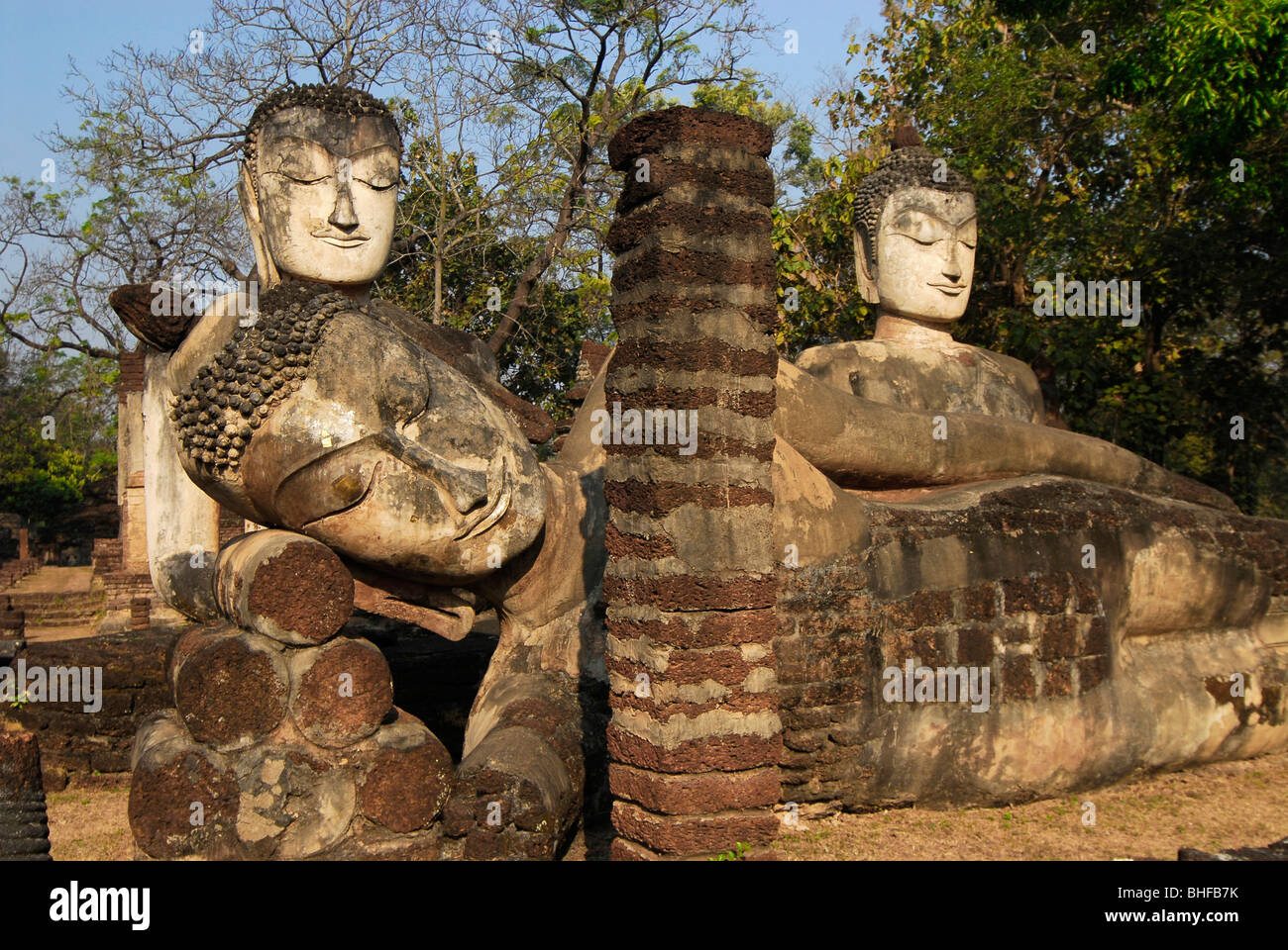 Lying and sitting Buddhas, Kamphaeng Phet, Wat Phra Khaeo, Central Thailand, Asia Stock Photo