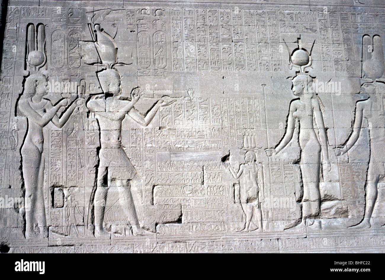 Relief of Cleopatra and Caesarion, Temple of Hathor, Dendera, Egypt, c125 BC-c60 AD. Artist: Unknown Stock Photo