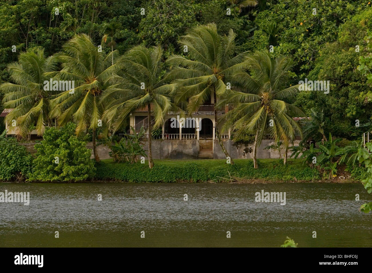 Colonial style house at a lagoon, Pohnpei, Micronesia, Oceania Stock