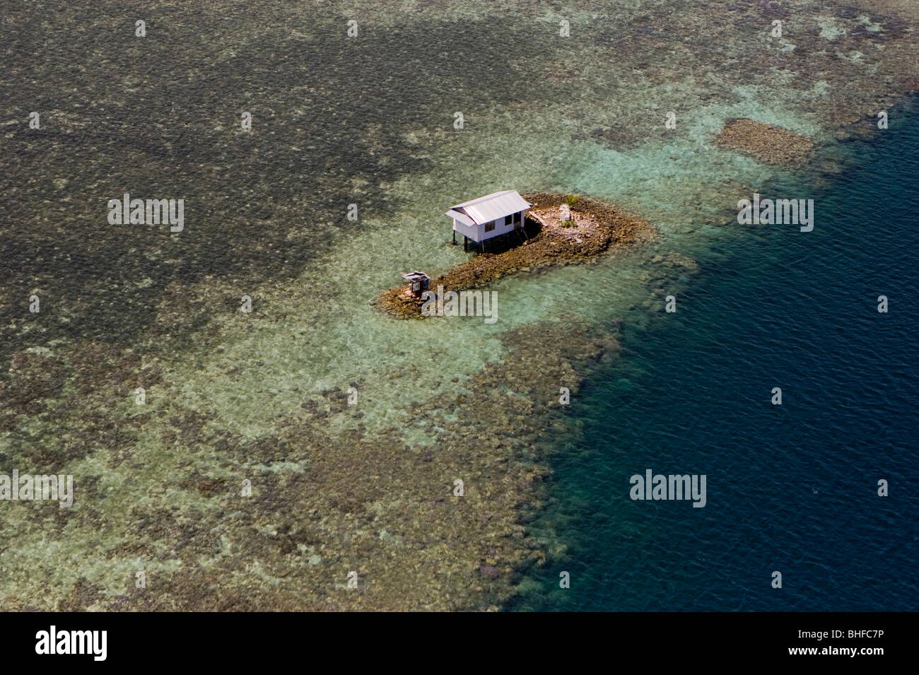 Aerial view of a deserted island with house, Pohnpei, Micronesia