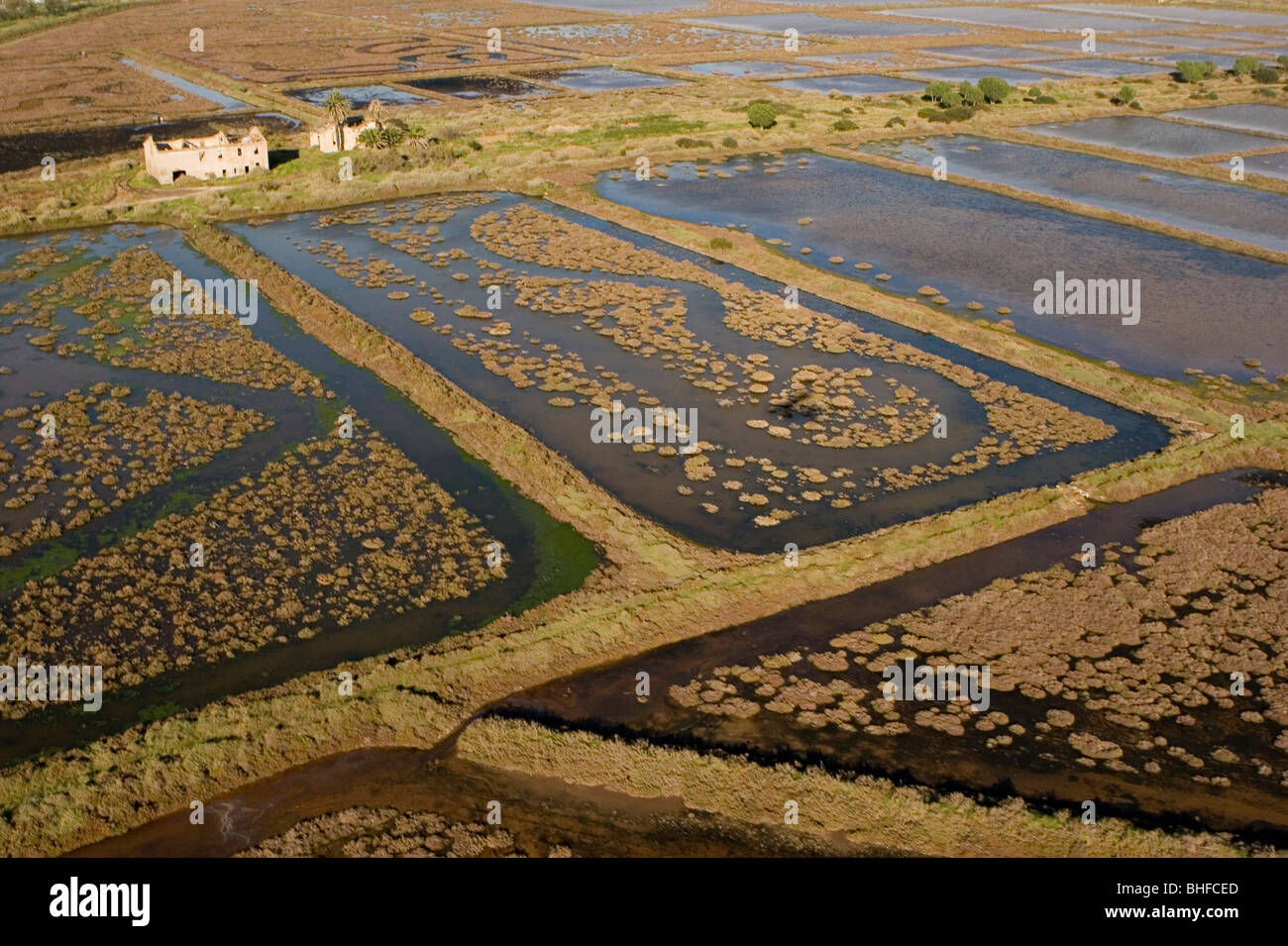 Arial view of salines, Salins d'Hyeres, France, Europe Stock Photo