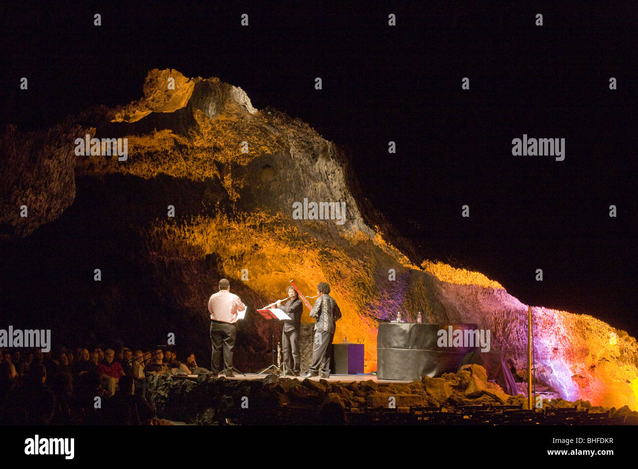 Concert in volcanic cave, Cueva de los Verdes, concert hall, architect Cesar Manrique, Lanzarote, Canary Islands, Spain, Europe Stock Photo